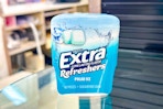 extra refreshers gum on a glass shelf