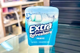 extra refreshers gum on a glass shelf