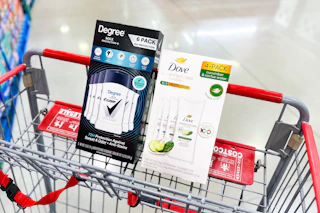 Degree & Dove deodorants in a Costco cart