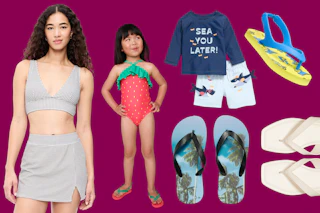 Swimwear and sandals at Old Navy for the whole family