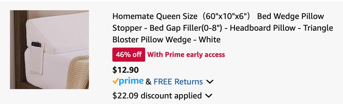 pillow wedge Amazon receipt