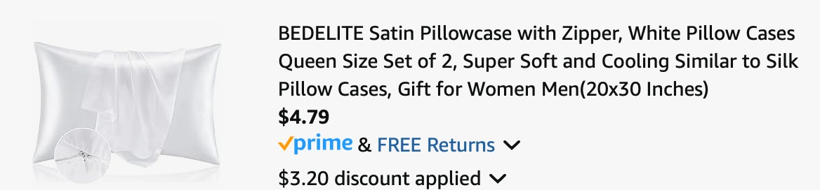 Satin pillow Amazon receipt