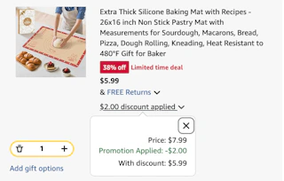 silicone baking mat Amazon receipt