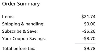 an amazon order summary ending in $9.78