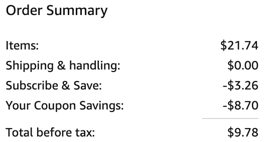 an amazon order summary ending in $9.78
