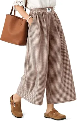 Women's Gingham Wide Leg Pants