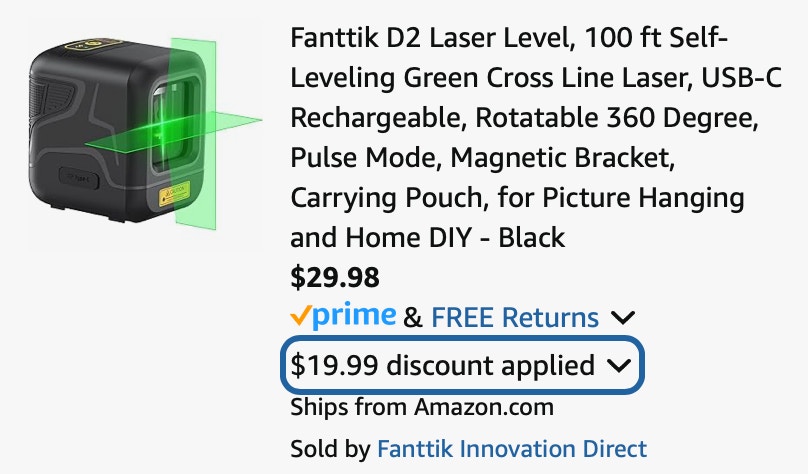 Fanttik D2 Laser Level, 100 ft Self-Leveling Green Cross Line Laser