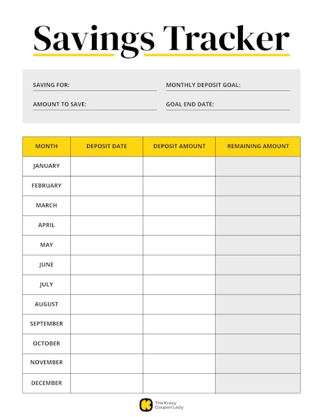 Savings Tracker printable