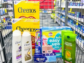 groceries and freebies in shopping cart