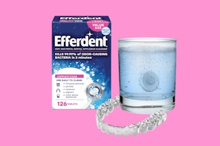 Efferdent Retainer Cleaning Tablets, retainer, and water