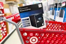 kenmore retro mini fridge sitting on a target cart