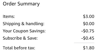 an amazon order summary ending in $1.80