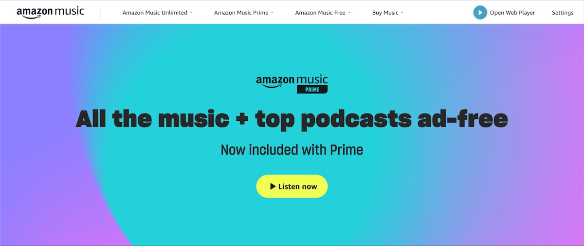 Screenshot of the Amazon Music banner letting Prime members know access to 100 million songs is free