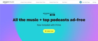 Screenshot of the Amazon Music banner letting Prime members know access to 100 million songs is free
