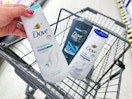 dove body wash being pulled out of cart