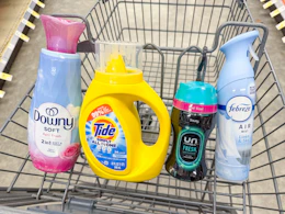 bounce downy tide febreze in walgreens cart