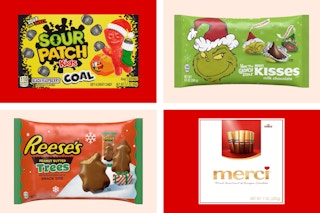 red and cream collage with christmas candy