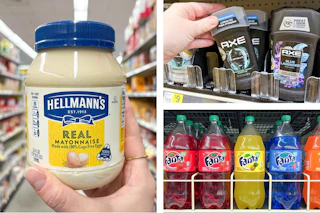 dollar general hellmann's, axe, fanta 3-photo collage
