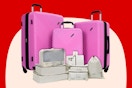 Pink luggage set (stock image) used in red/cream max shape feature template