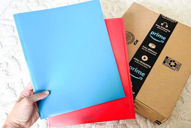 Amazon Basics Plastic Folders 2-Pack, Just $0.49 on Amazon card image