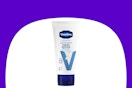 vaseline lotion on purple and white background