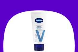 vaseline lotion on purple and white background