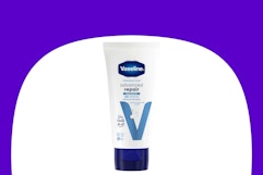 vaseline lotion on purple and white background