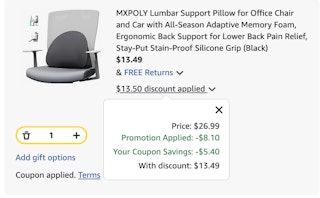 lumbar pillow Amazon receipt