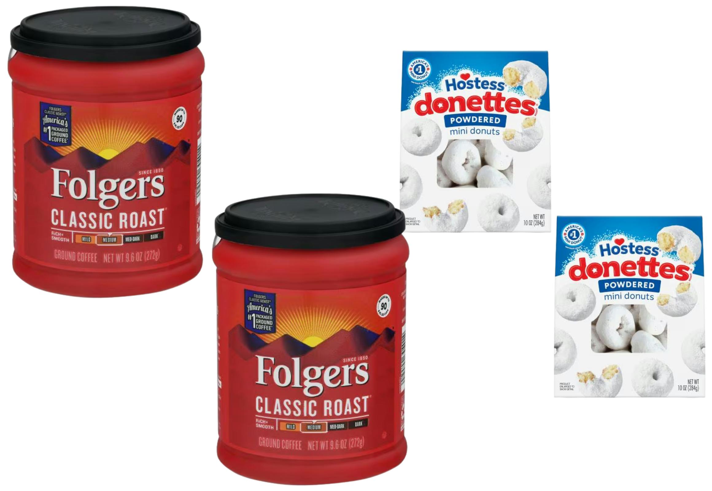 2 Folgers Coffee + 2 Hostess