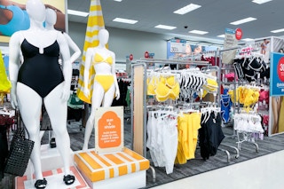 women's swimsuits on display at target