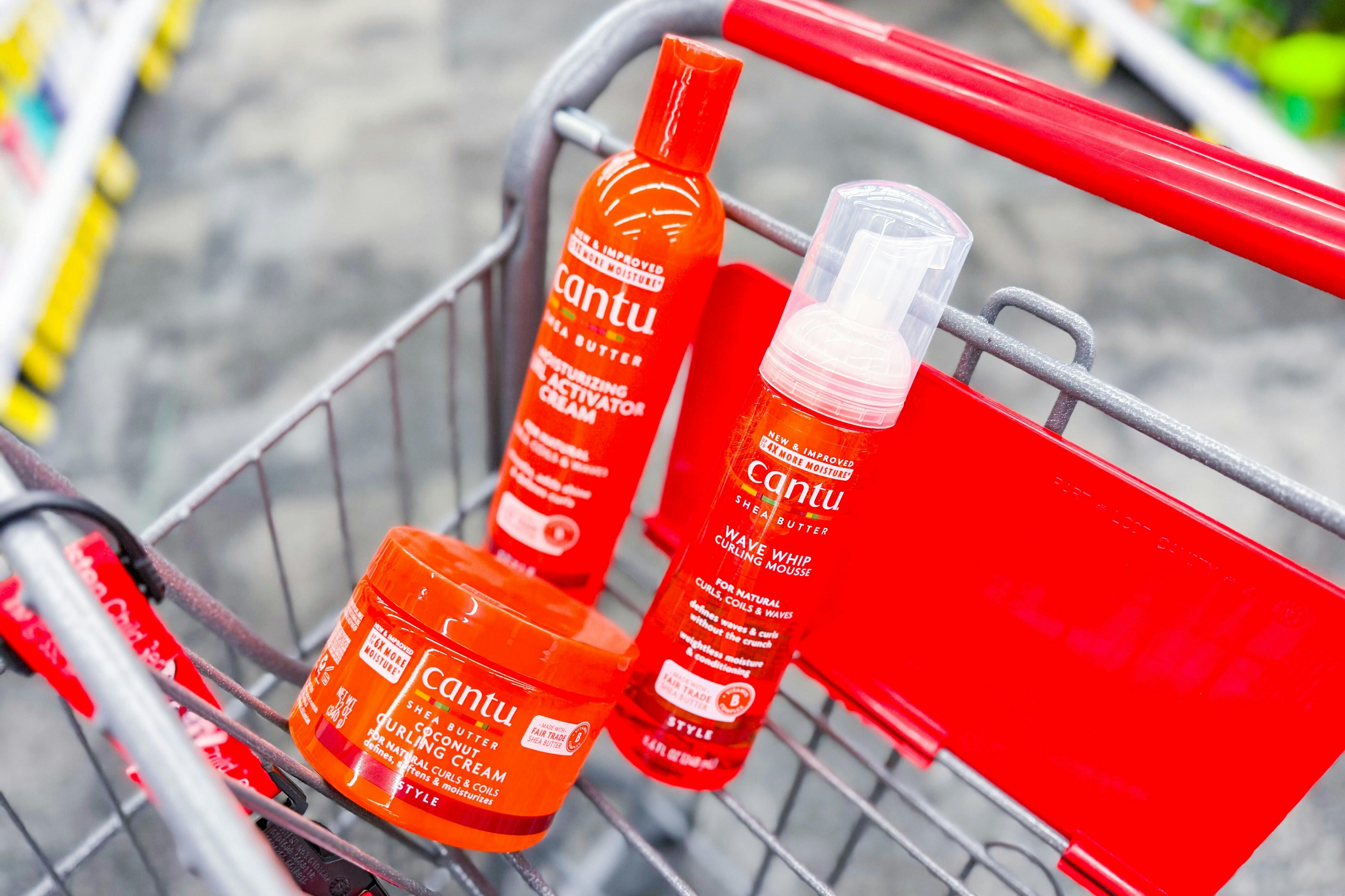 cantu hair care products in a cart