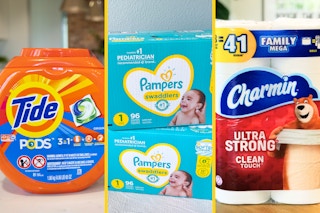 collage with tide, pampers, and charmin
