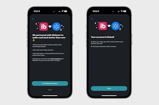 phone screenshots of ibotta and walmart partnership and account link