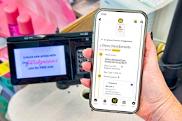 hand holding smartphone with kcl app 1-clip coupon deal