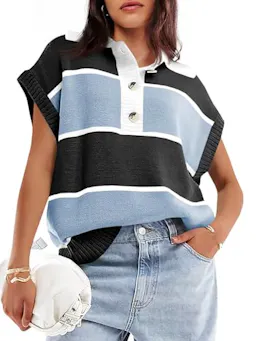 Women's Striped Short Sleeve Sweater