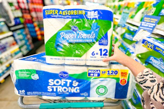 kroger toilet paper and paper towels in shopping cart