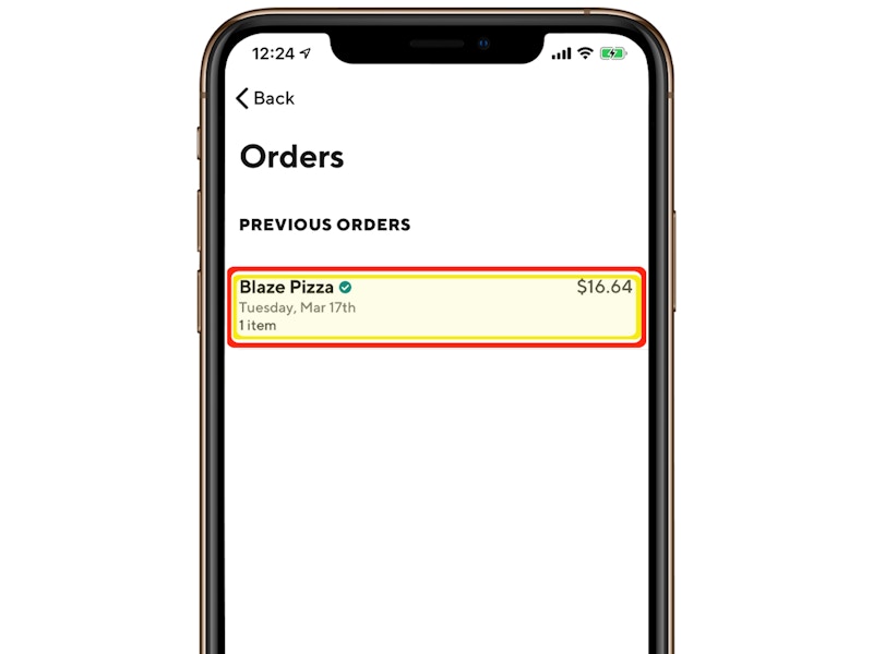 A screenshot of the door Doordash app order page with a box highlighting a Blaze Pizza order.