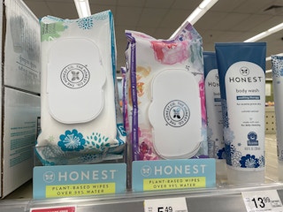 packages of honest baby wipes on shelf