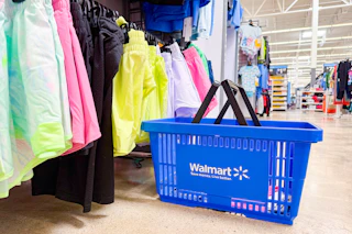 Walmart basket next to women's shorts