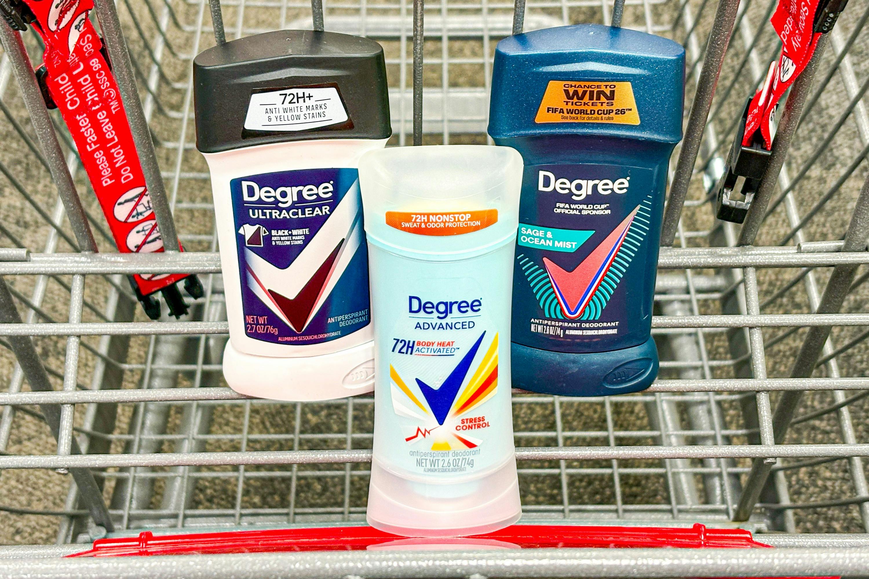 degree deodorants in a shopping cart