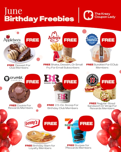 a graphic showing birthday freebies in june