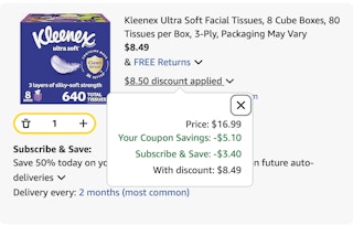 Kleenex Amazon receipt