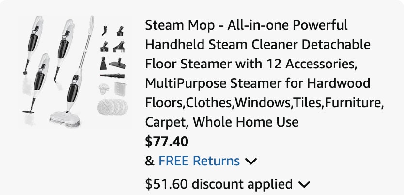 steam mop Amazon receipt