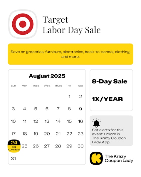 Calendar Graphic with target labor day Sale for aug 24 2025