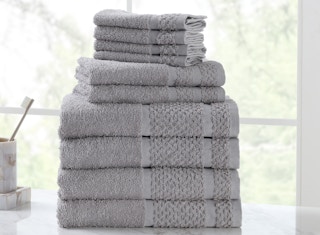 stock photo of mainstays towel set staged in window