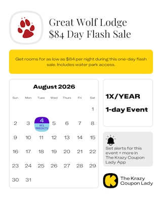 Great wolf lodge $84 day sale date
