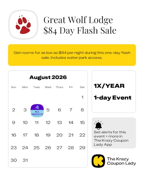 Great wolf lodge $84 day sale date
