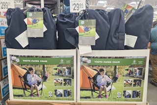 boxes of youth swinging camping chairs