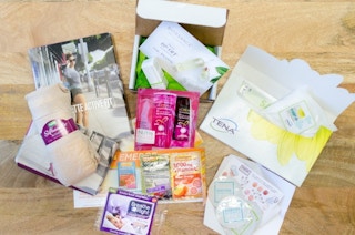 A tabled covered in free samples.