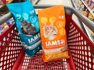 iams dry cat food in a Target cart